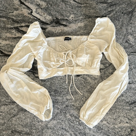 PrettyLittleThing Tops - Pretty Little Thing Cropped Longsleeve Tie Front Top